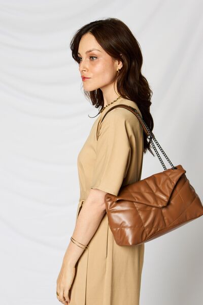 Fey Brown Vegan Leather Chain Handbag By Shomico