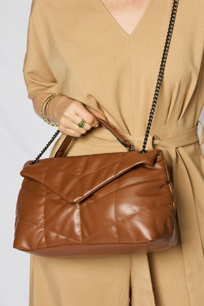 Fey Brown Vegan Leather Chain Handbag By Shomico