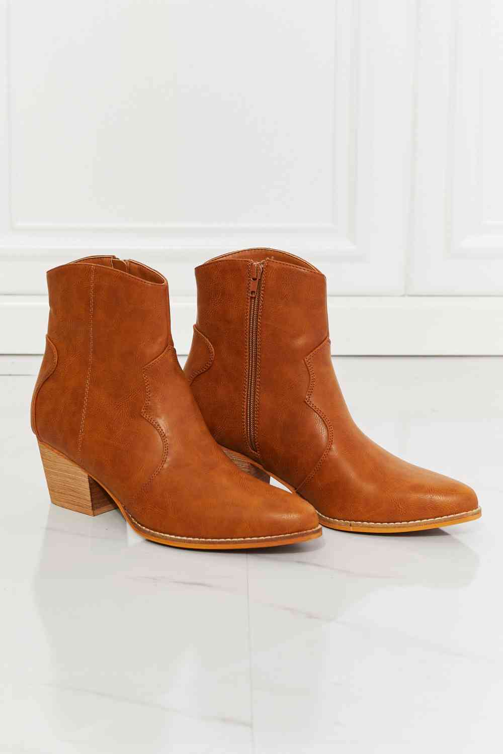 Heather Vegan Leather Western Ankle Boots in Ochre