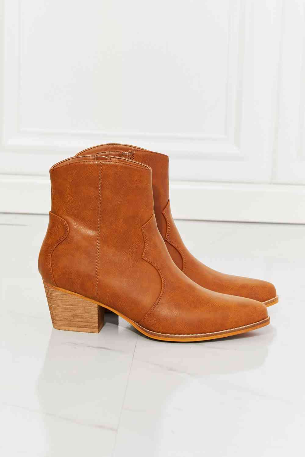 Heather Vegan Leather Western Ankle Boots in Ochre