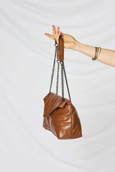 Fey Brown Vegan Leather Chain Handbag By Shomico