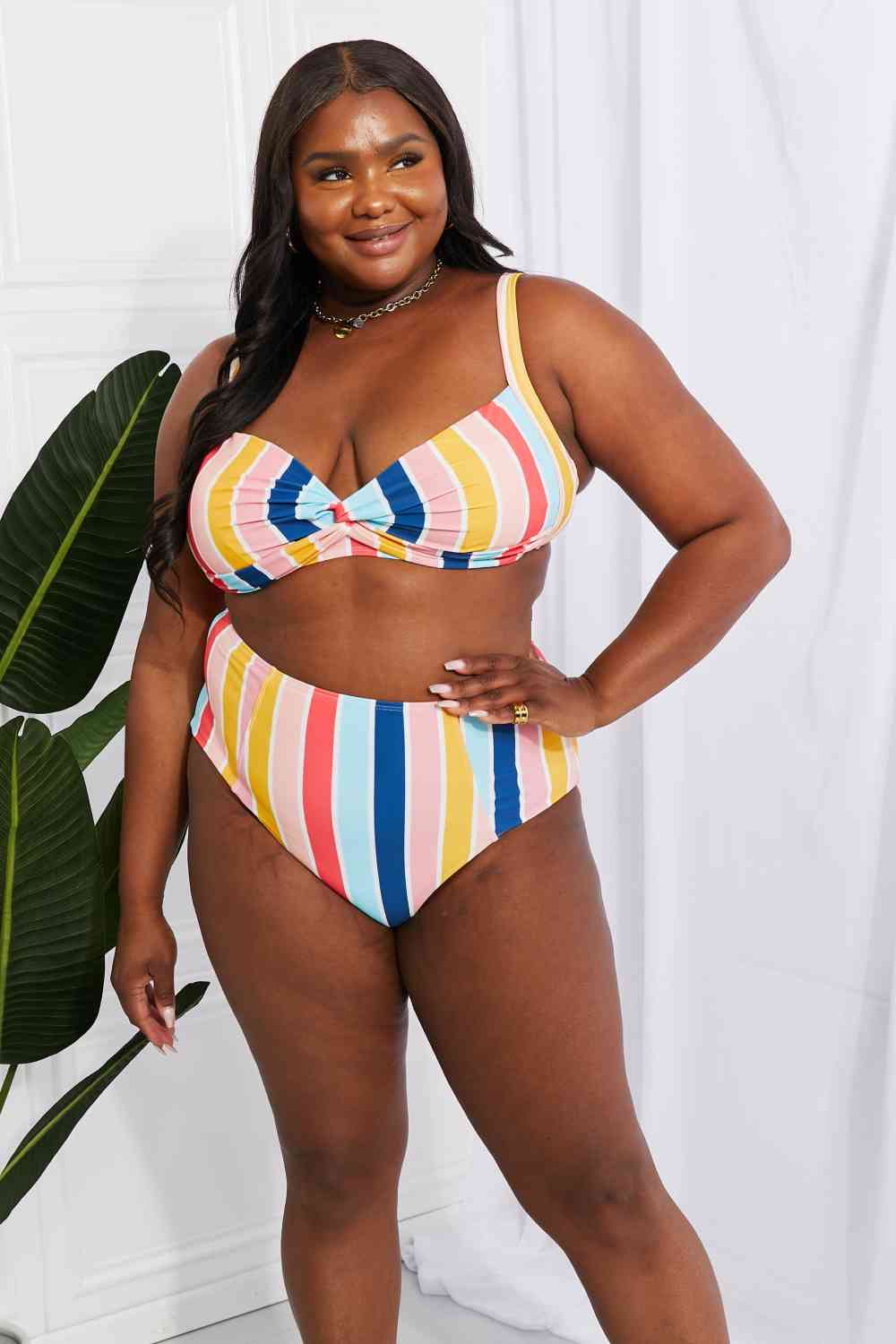 Floreana Twist High-Rise Bikini in Stripe By Mariana West Swim