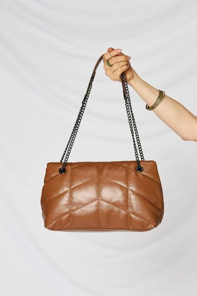 Fey Brown Vegan Leather Chain Handbag By Shomico