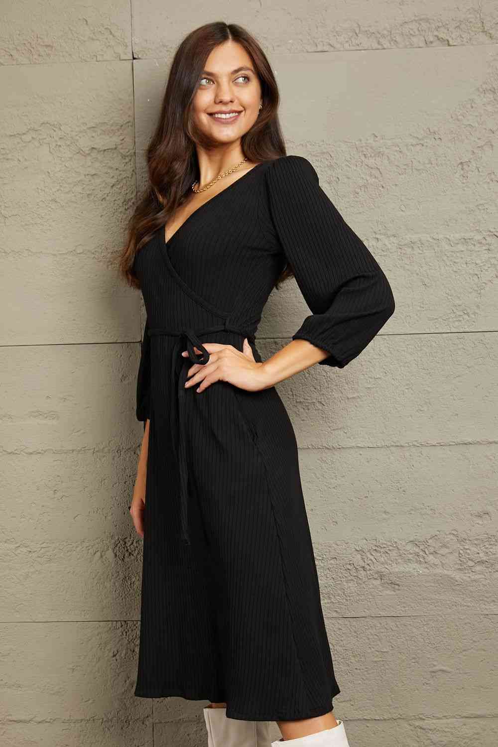 Fatima Full Size Surplice Flare Ruching Dress