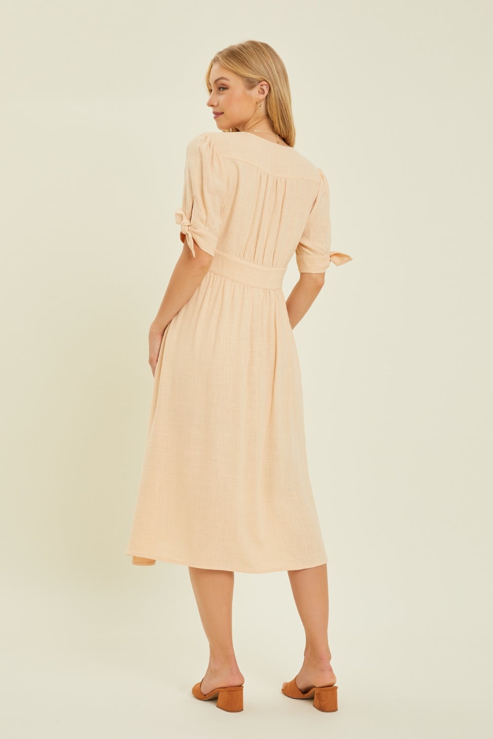 Harrison Full Size Textured Linen Button-Down Midi Dress