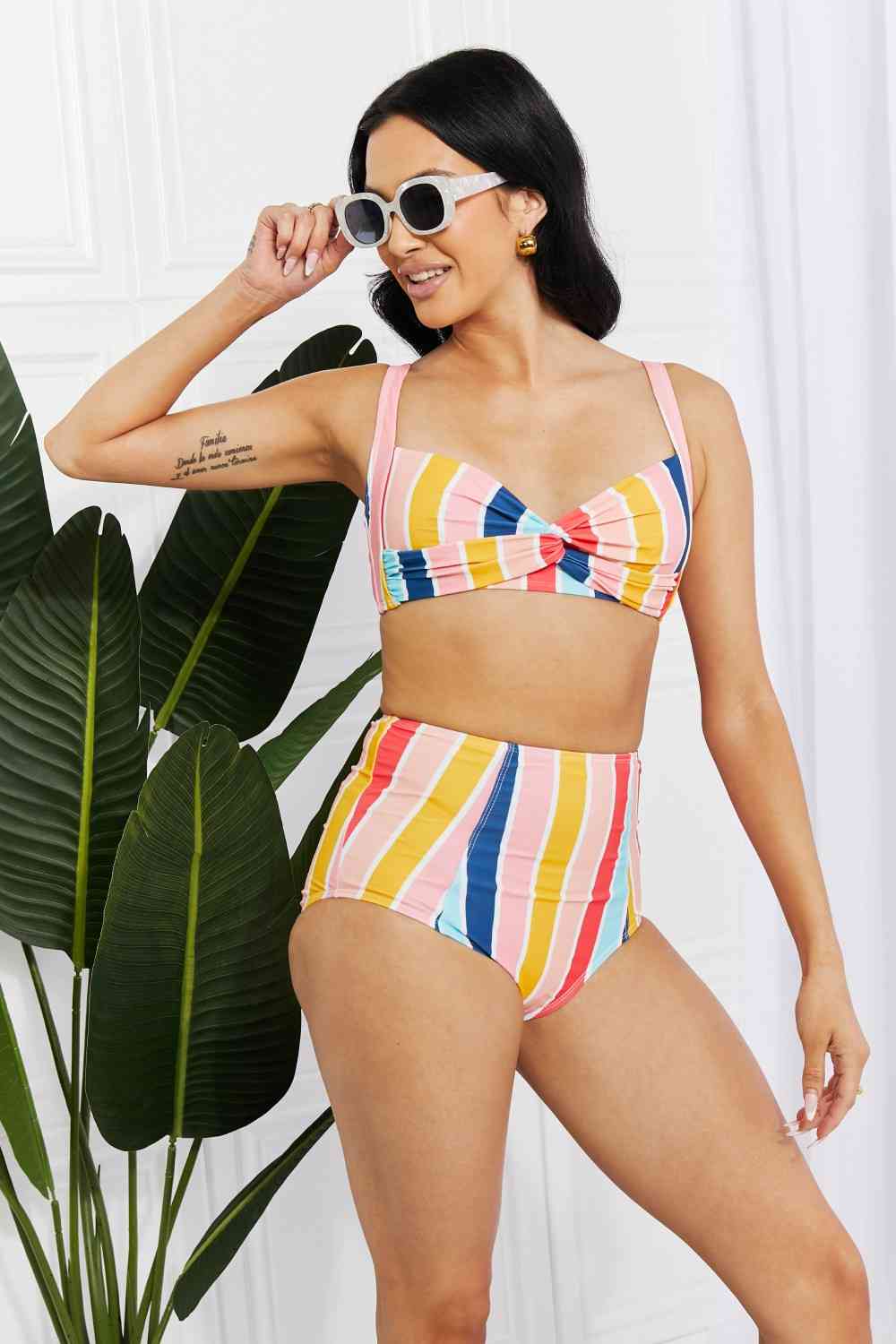 Floreana Twist High-Rise Bikini in Stripe By Mariana West Swim