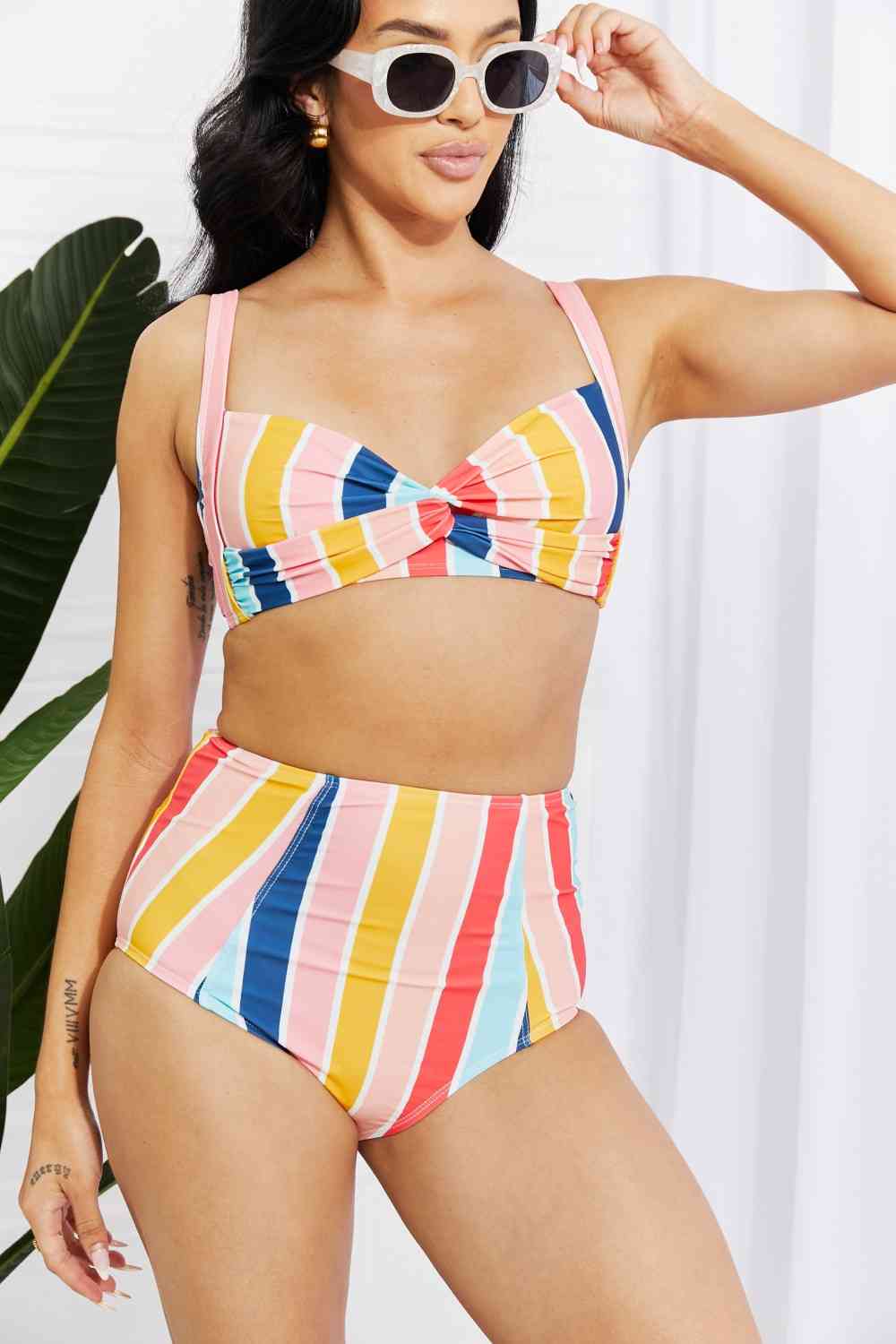 Floreana Twist High-Rise Bikini in Stripe By Mariana West Swim