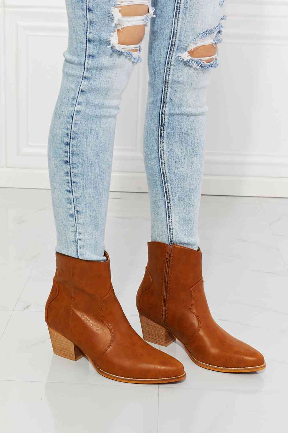 Heather Vegan Leather Western Ankle Boots in Ochre