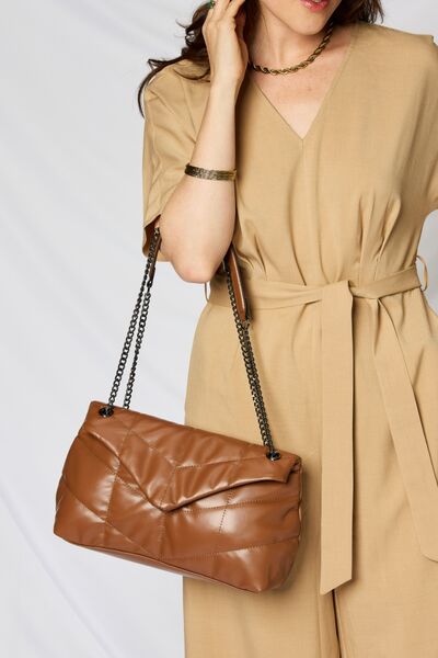 Fey Brown Vegan Leather Chain Handbag By Shomico