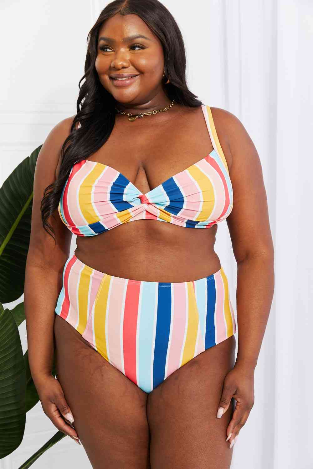 Floreana Twist High-Rise Bikini in Stripe By Mariana West Swim