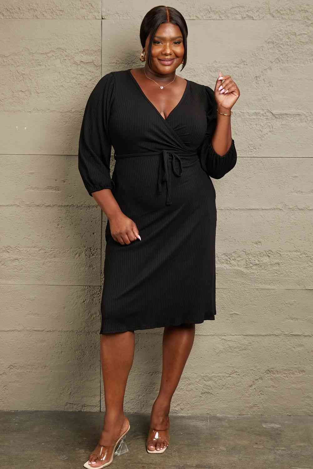 Fatima Full Size Surplice Flare Ruching Dress