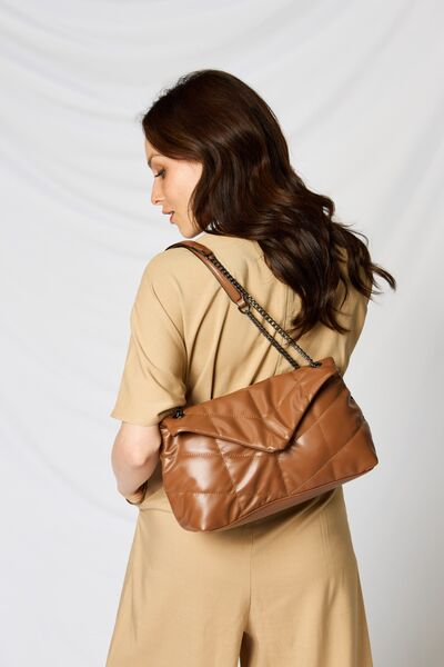 Fey Brown Vegan Leather Chain Handbag By Shomico